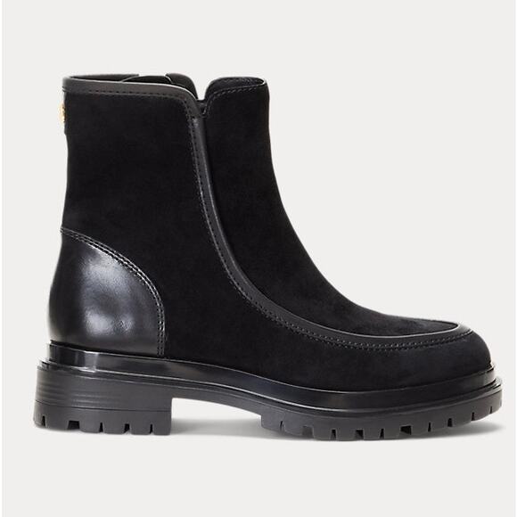 Lauren Ralph Lauren Colbie Suede & burnished leather black ankle boots Chunky 6